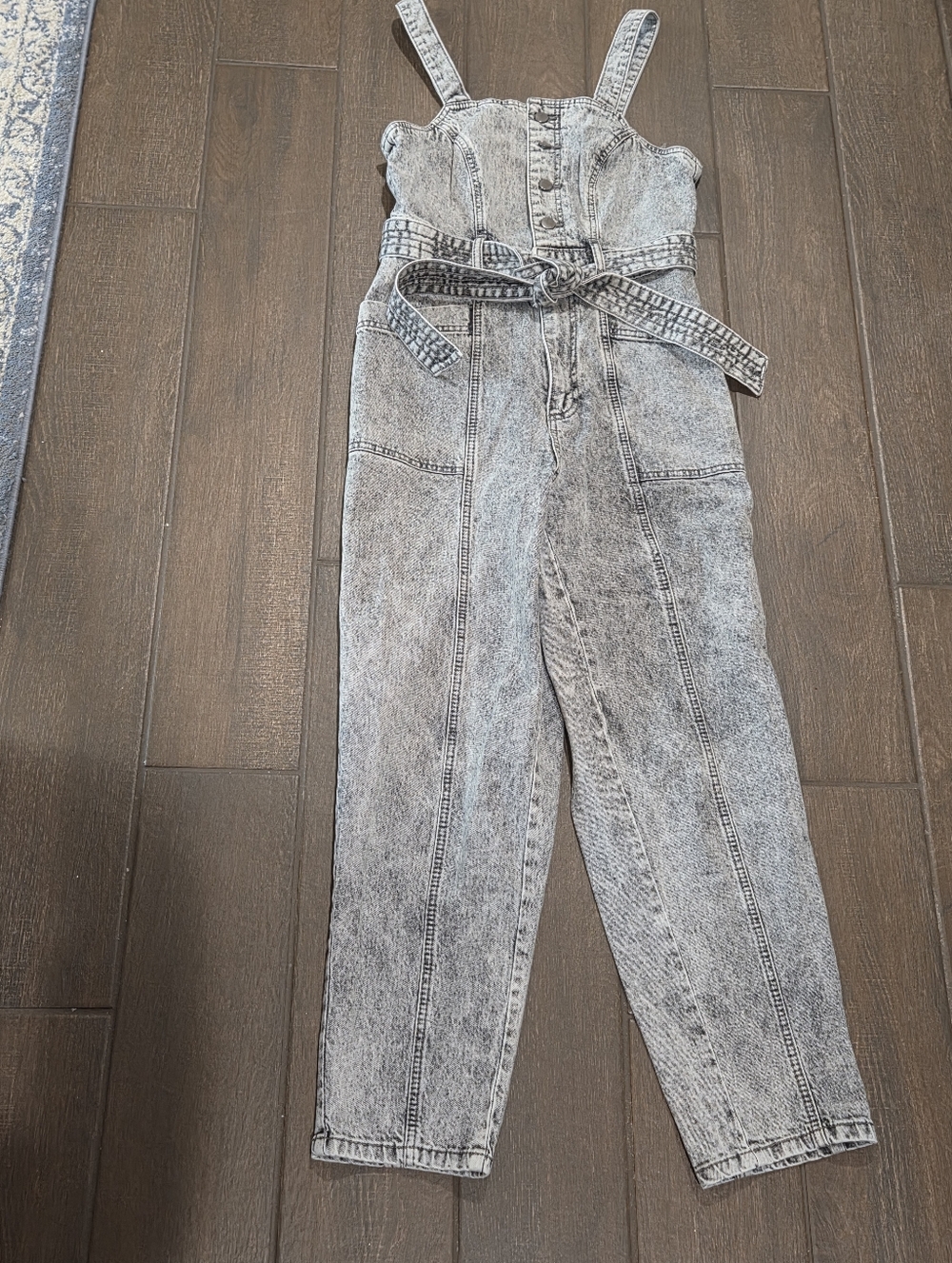 Universal Thread Grey Acid Wash Denim Overalls